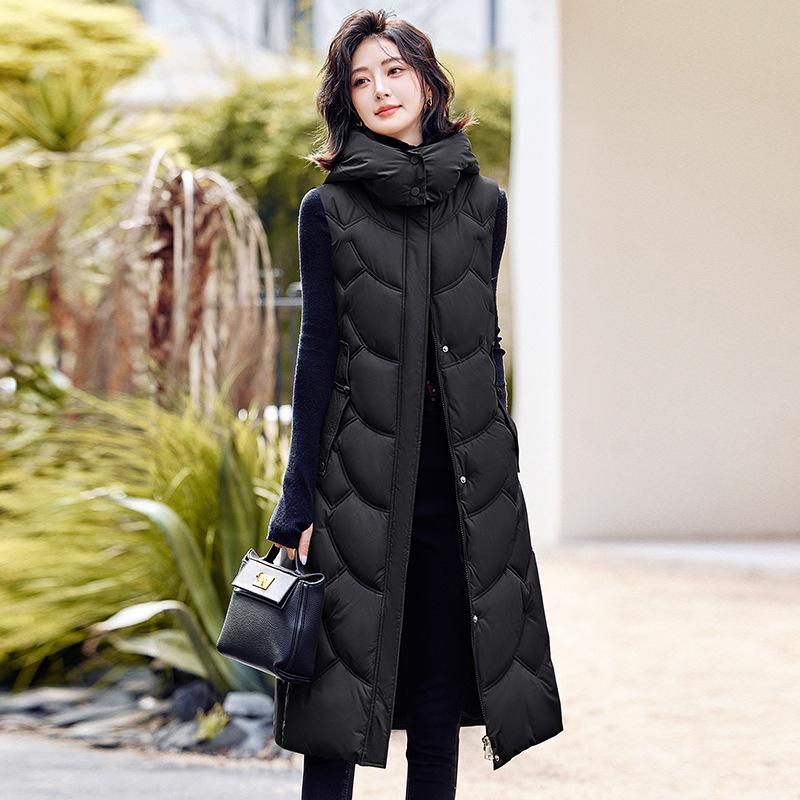 2025 New Autumn and Winter Down Cotton Vest Women's Vest Thick Medium and Long Warm Slim Outer