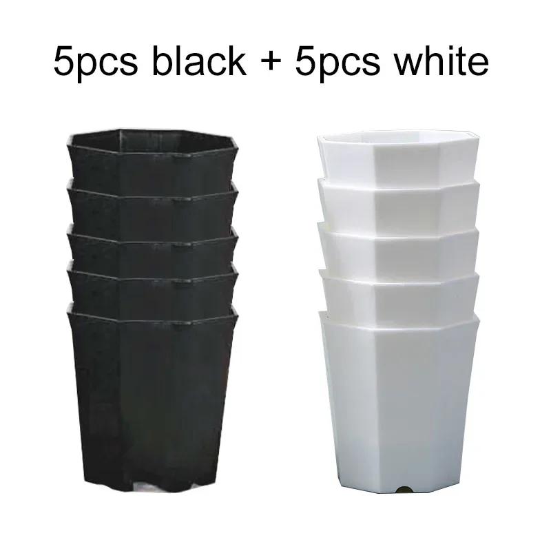 Small Plastic Octagonal Flowerpot, Monochromatic, Seedling Pot, Desktop Succulent Decoration Combination, Breathable, TMZ, 10Pcs