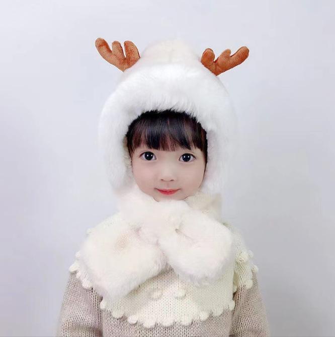 Autumn and Winter Children's Scarf Integrated Baby Plush Cute Boys and Girls Scarf Ear Cap Winter Plush Baby