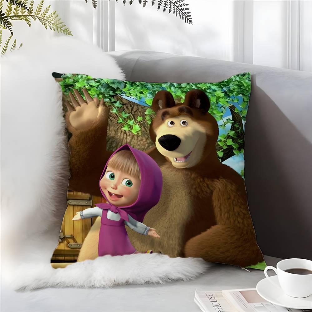 Cute Cartoon M-Masha And Bears-S Pillow Case Comfort Sofa Bed Silky Elegant Invisible Zipper Custom Decorative Cushion Cover