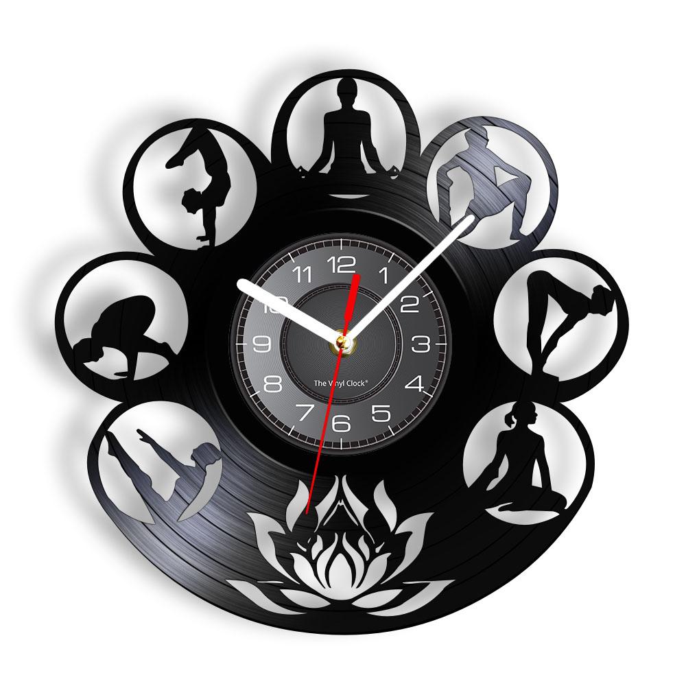 Om Yoga Studio Wall Clock Gymnastics Vinyl Record Wall Clock Zen Meditation Modern Design Decorative Clock Yogi Gift For Girl