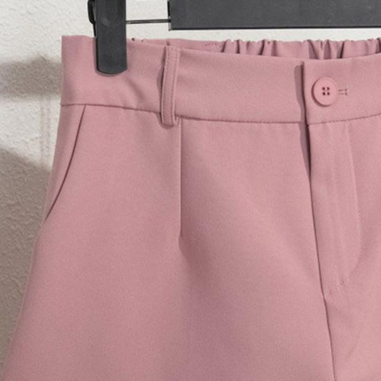Women Shorts Elastic High Waist Button Zipper Fly Summer Suit Shorts with Pockets Solid Color