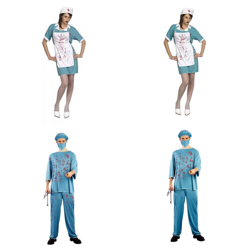 Unisex Kostium Pielęgniarki Z Plamami Krwi na Halloween Cosplay Na Straszne Imprezy