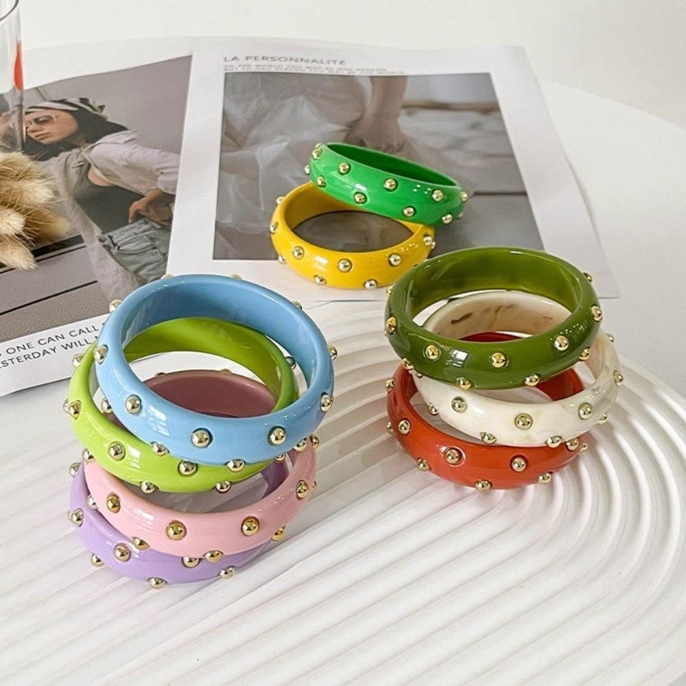 Punk Style Resin Bangle Vintage Chunky Bracelet Metal Point Wide Bangle Women Accessories