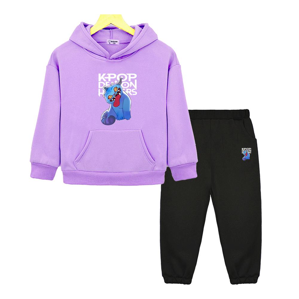 kids boutique clothes kpop demon hunters print hoodie Fleece Sweatshirt Jacket boys girls Hooded Spors Sets Autumn 2pcs pullover+Pants
