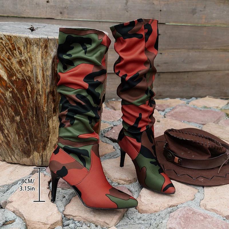 

мода Винтаж Serpentine Женские сапоги до колена Модные длинные сапоги без застежек Женские сексуальные тонкие высокие каблуки Ботильоны Largas 35 оранжевый