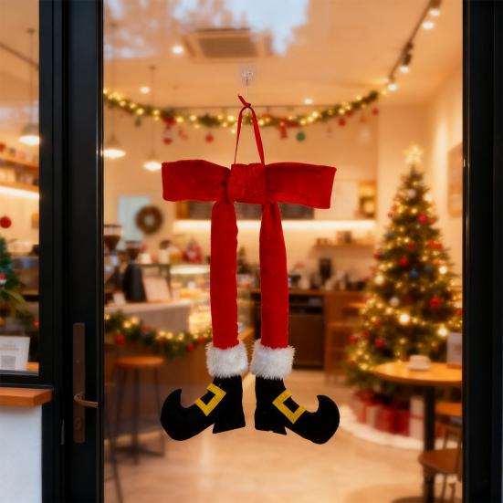 Christmas Elf Leg Ornament 14 Inch Red Plush Elf Leg Hanging Ornament with Velvet Bow for Christmas Tree Wreath Door Wall Holiday Decor