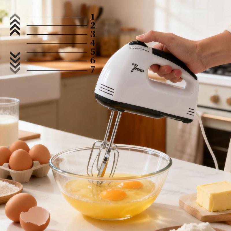 Electric Hand Mixer 7-Speed Adjustable 4 Food Safe Attachments Portable Professional Baking Tool for Home Daily Use
