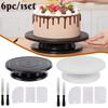 6PC/Set Cake Turntable Set with 2 Frosting Straight Angled Spatula 3 Icing Smoother Scraper DIY Pan Baking Tool Cake Decorate Ki