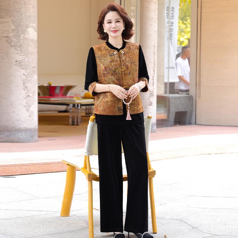 Elegant Chinese-Inspired Spring/Summer 2026 Vest & Pants Set for Middle-Aged Women XL