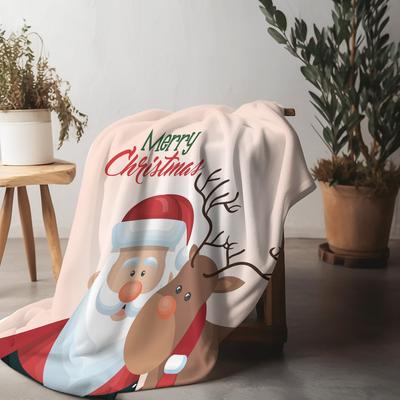 Santa Claus Throw Blanket Christmas Deer Pattern Cozy Fleece Bedding Festive Holiday Gift Home Decor Reindeer Navidad Holiday Se