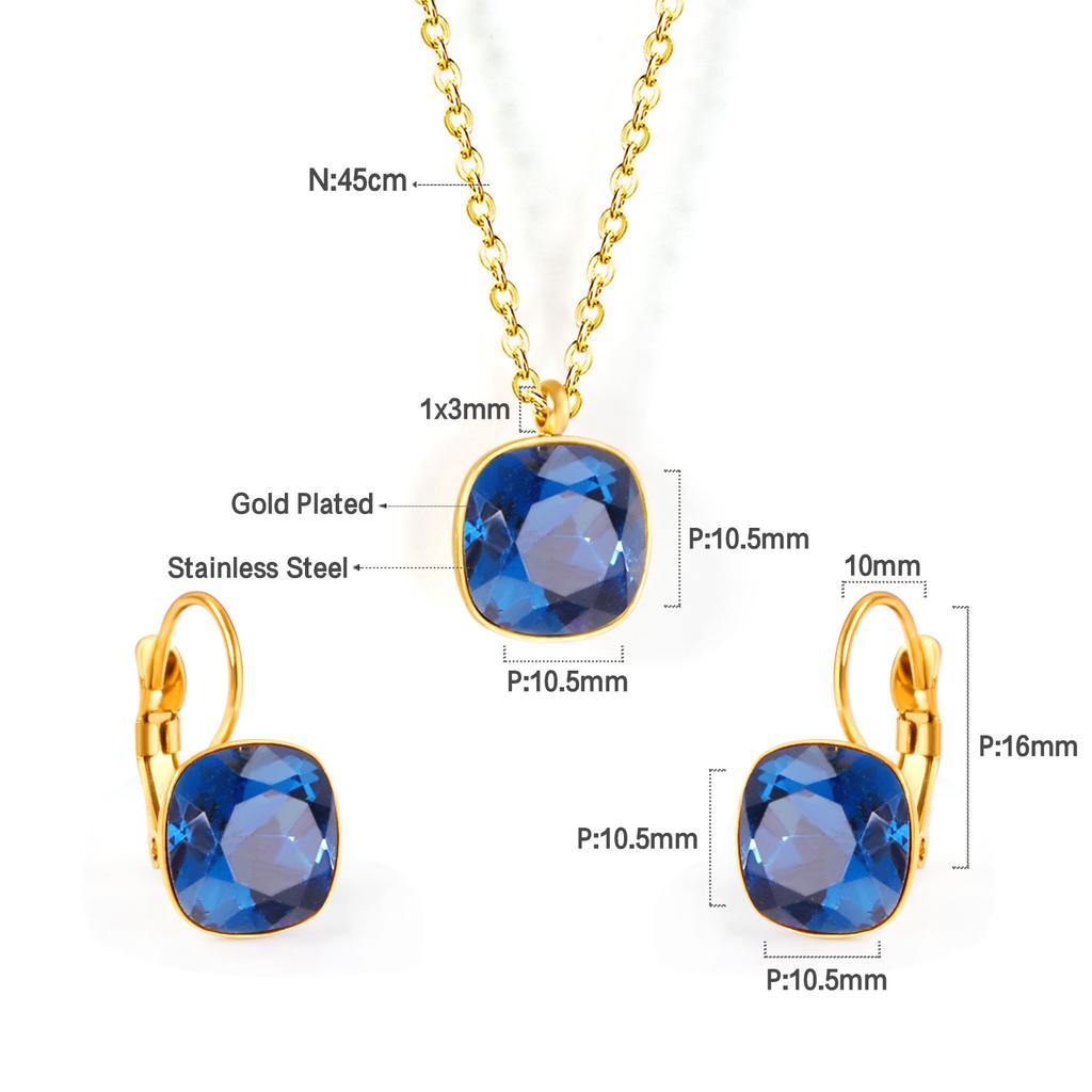 Quadratisch Mehrfarbig Kristall Anhänger Halskette Ohrringe Set Edelstahl Zirkon Set 2 Stück Für Damen Party Geschenke Kostenloser Versand