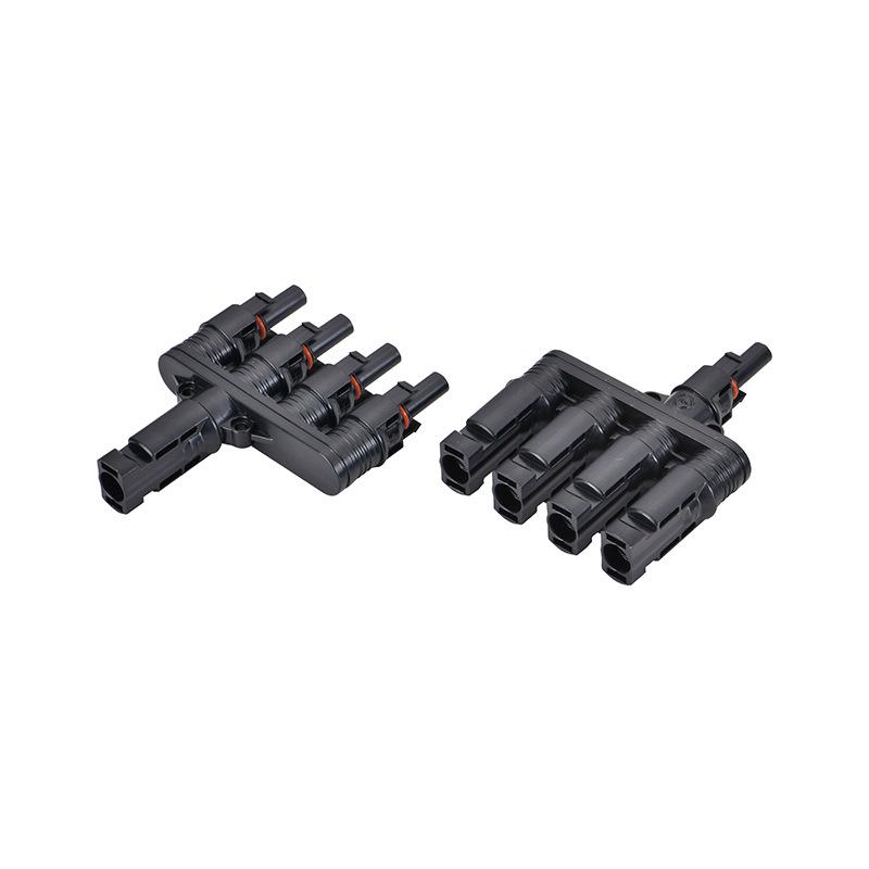 T-Type 4-to-1 MC4 Photovoltaic Connector, IP68 Waterproof, 1000V/50A