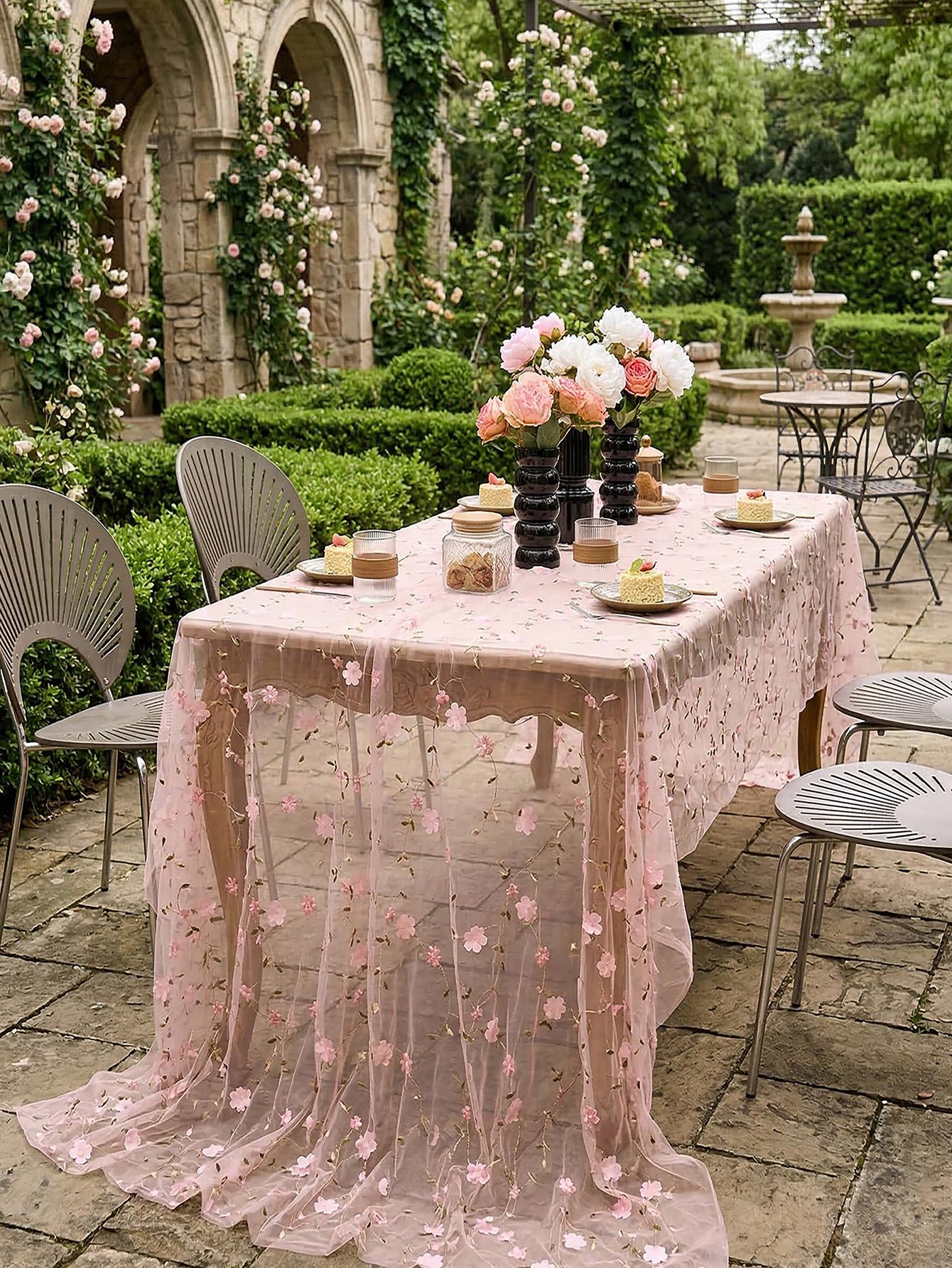 Prachtig Borduurwerk Bloemenkant Doorzichtig Gaas Tafelkleed voor Huis Keuken Eettafel Decoratie 150x240