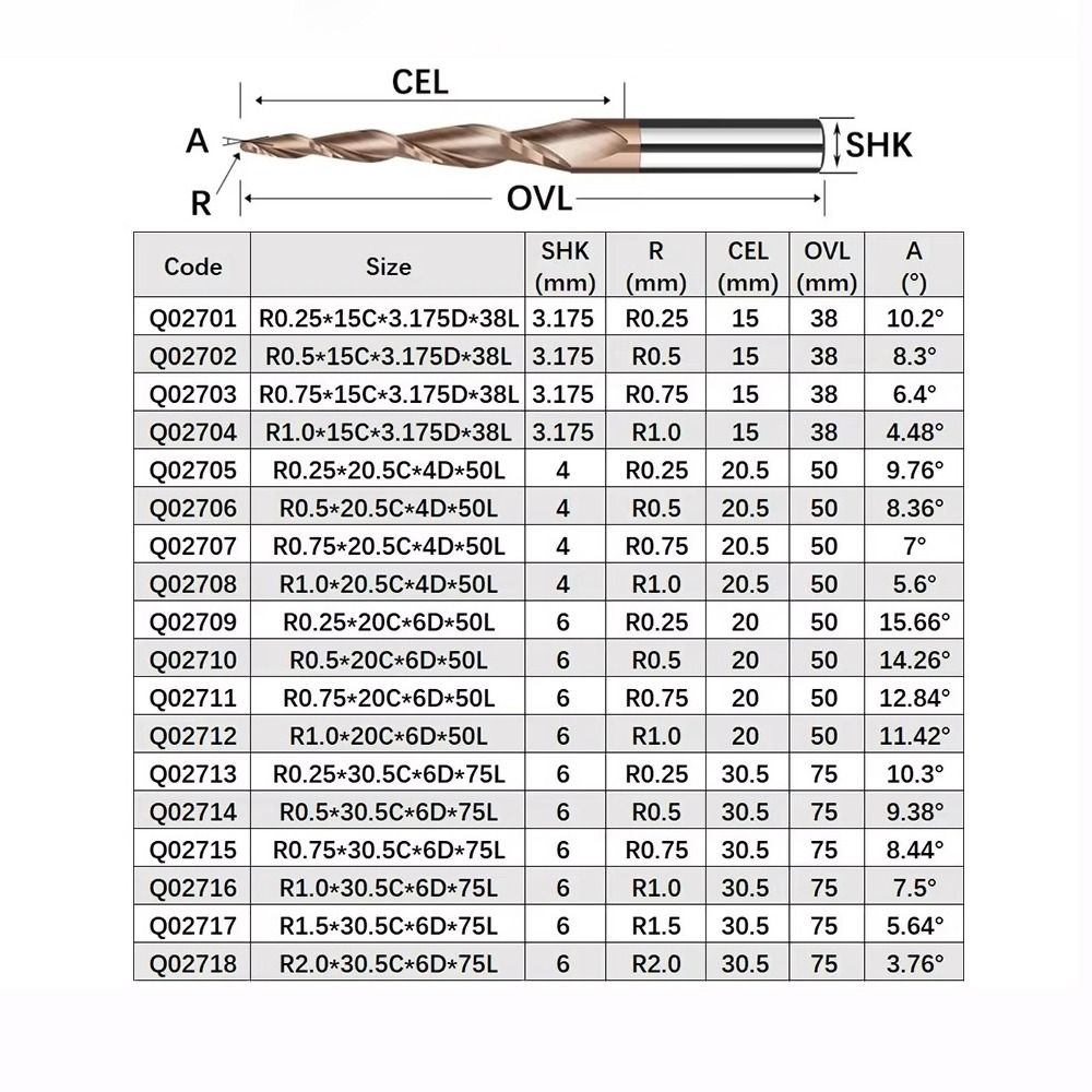 Solid Carbide CNC Carving Bit Spiral Engraving Router Bits CNC 3D Carving Bits Endmill