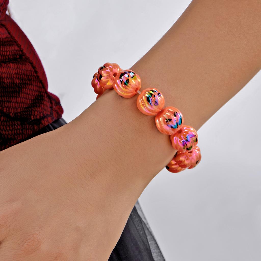 Halloween Ghost Pumpkin Spider Pattern Beaded Bracelet for Women Gothic Punk Resin Elastic Bangle Party Festival Jewelry Gifts