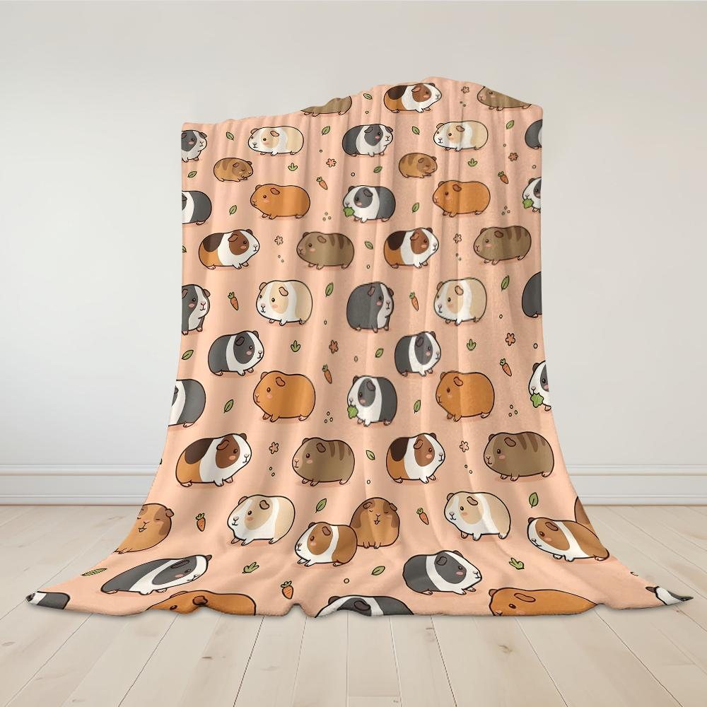 Cute Guinea Pig Flannel Blanket Warm Soft Halloween Christmas Couch Warm Cozy Decorative Decor Gift For All Season