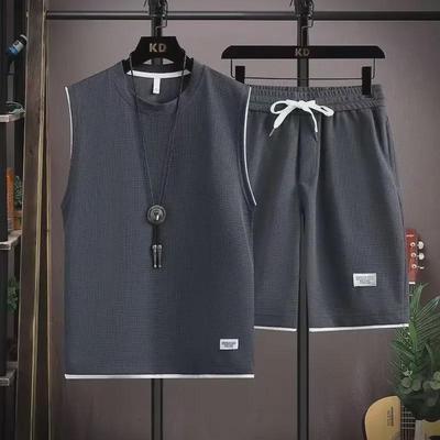Trendy Waffel Zweiteiliges Casual Set für Herren - Kurzarmweste & Shorts