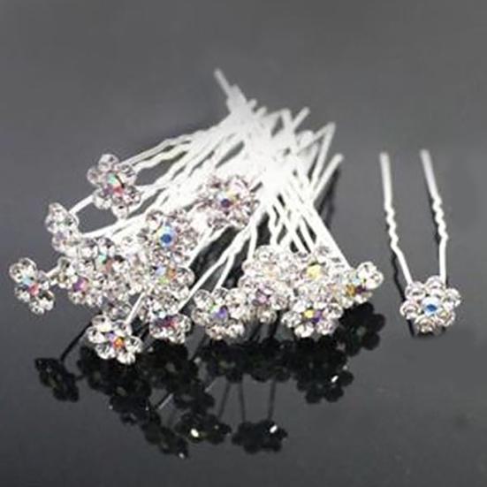 20Pcs Women's Wedding Bridal Faux Pearl Rhinestone Flower Hairpins Hair Clips