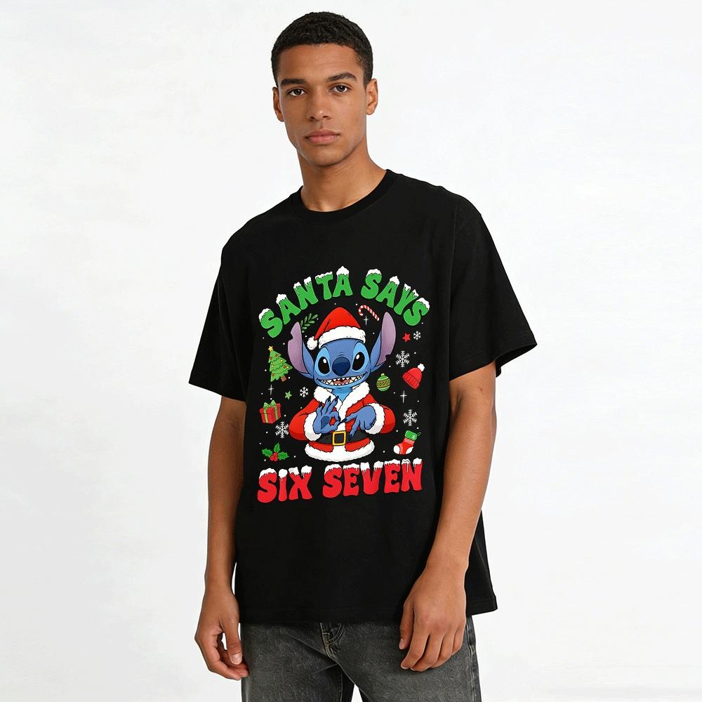 Santa Says Six Seven Stitch Christmas Print Family Top Pure Cotton T-shirt