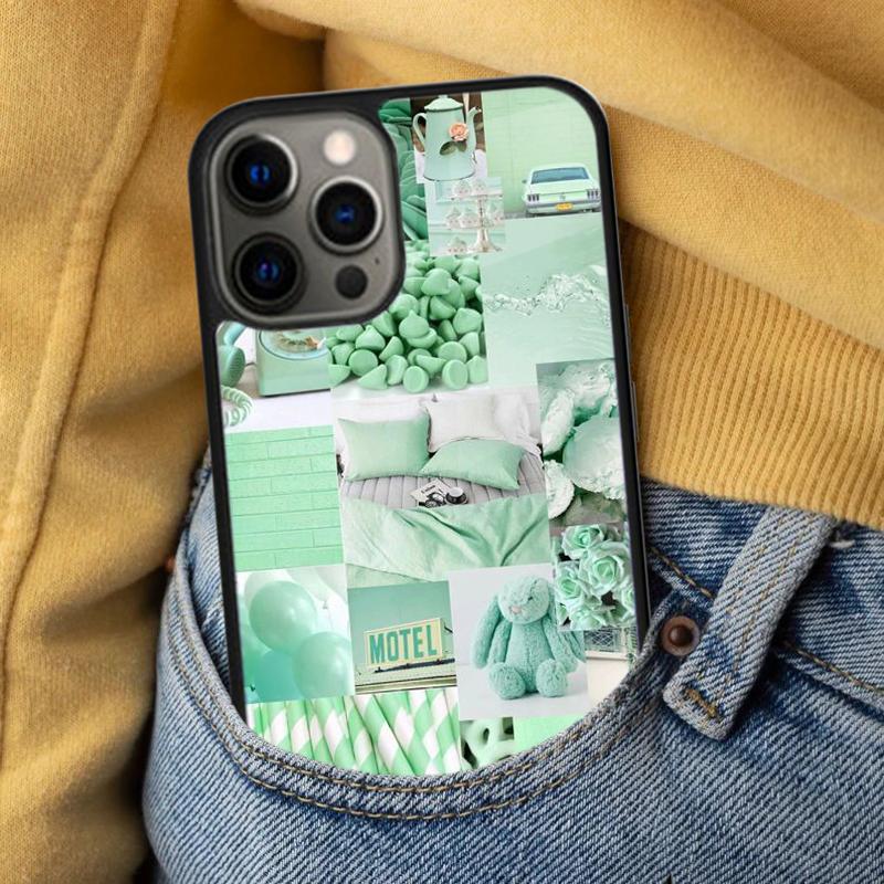 green aesthetic Soft Phone Case for iPhone 17 Air 16e Pro max 15 Pro 13 14 Plus 11 12 MagSafe Magnetic Coque