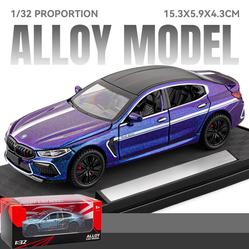 1:32 BMW M8 MANHART MH8 800 Supercar Alloy Metal Diecast Model Car Sound and Light Pull Back Children's Toy Collectible Birthday