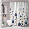 1Pc Of Blue Floral Digital Print Waterproof Polyester Shower Curtain, No Drilling Required, Bathroom Partition Curtain.