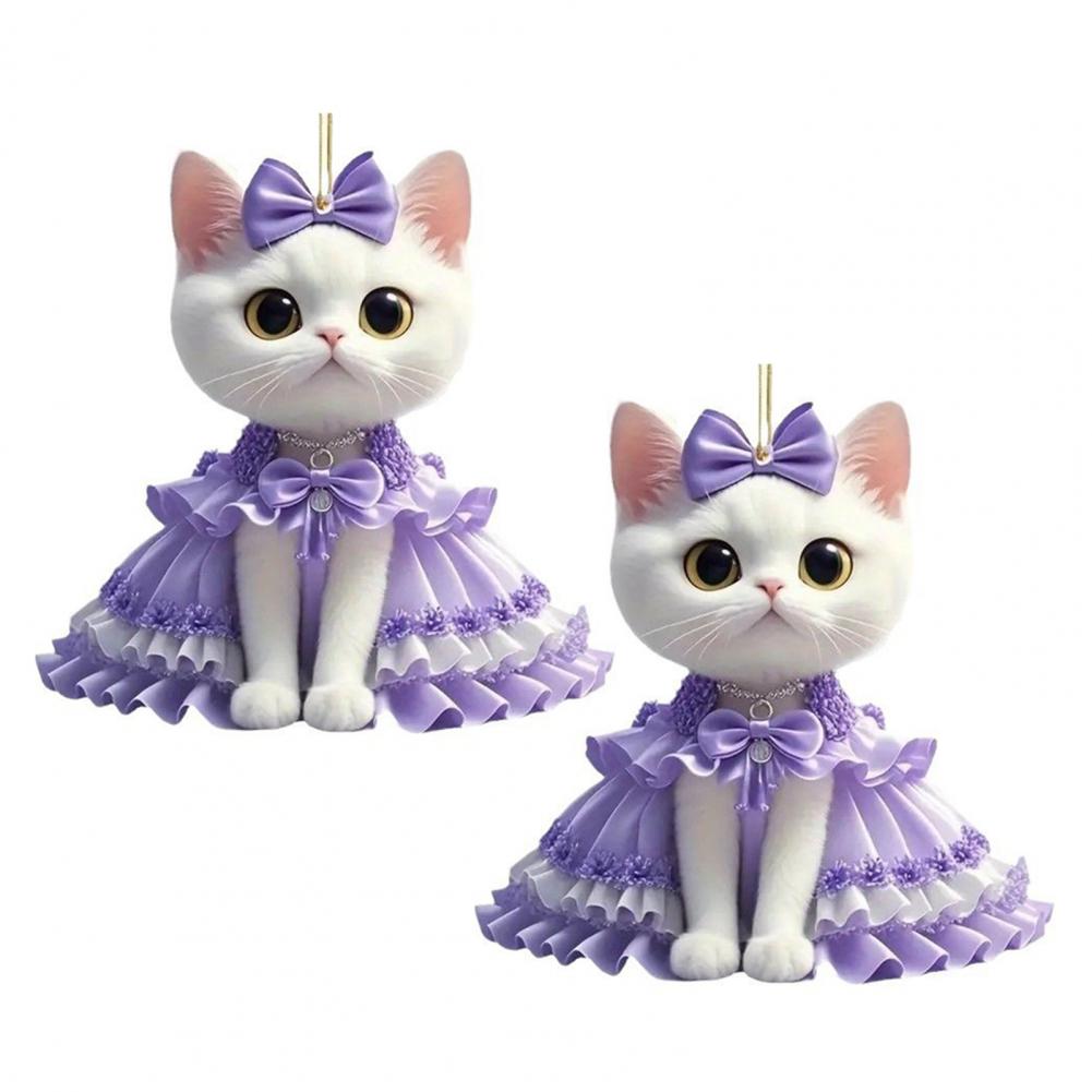 Cat Pattern Car Accessory Cute Cat Car Pendant Purple Cat Acrylic Car Rear View Mirror Charms Set of 2 Cute for Auto for Window