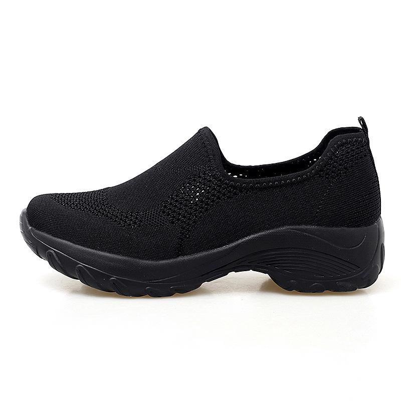 Large size spring middle-aged mother shoes breathable fly-woven one-pedal platform casual shoes women