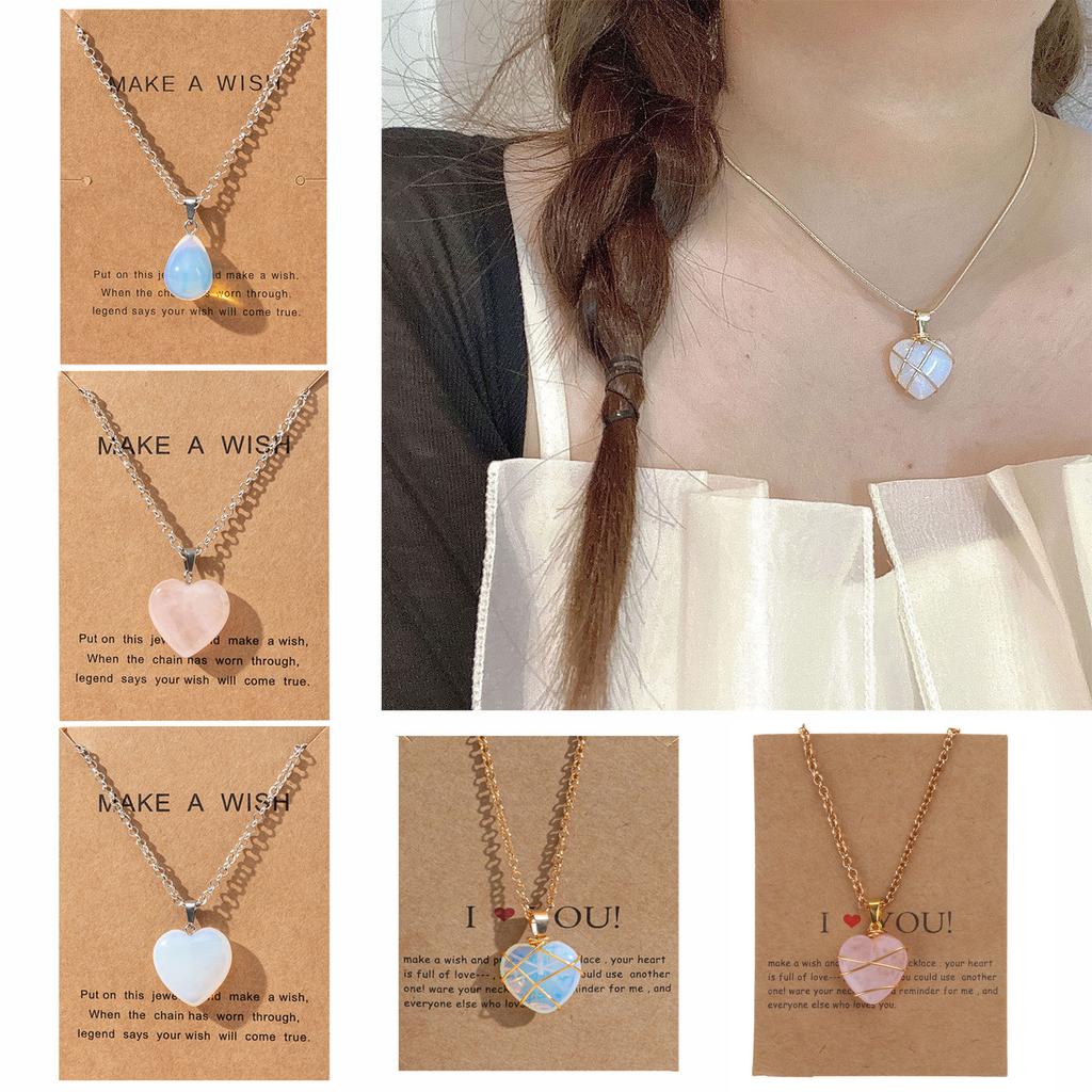 Heart Diamond Necklace For Women Girls With Natural Stone Jewelry Dainty Gift Wrapped Heart Pendant Pink Necklace Decor