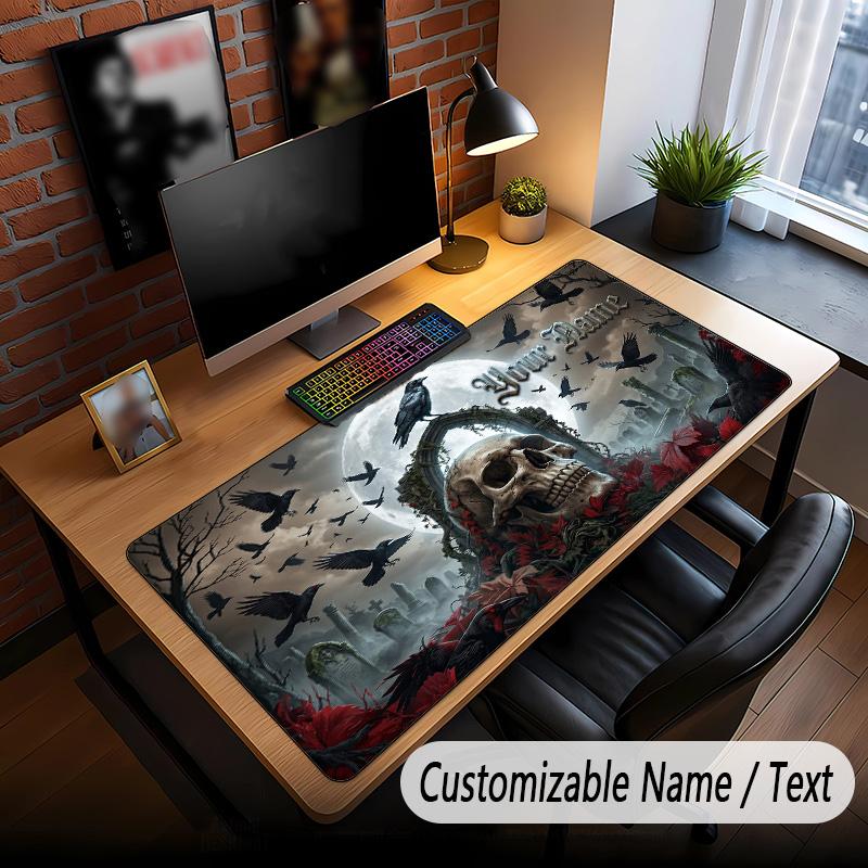 Skull Gothic Theme Custom Mouse Pad Personalized With Name Text Customized Desk Mat For Office Home Decor