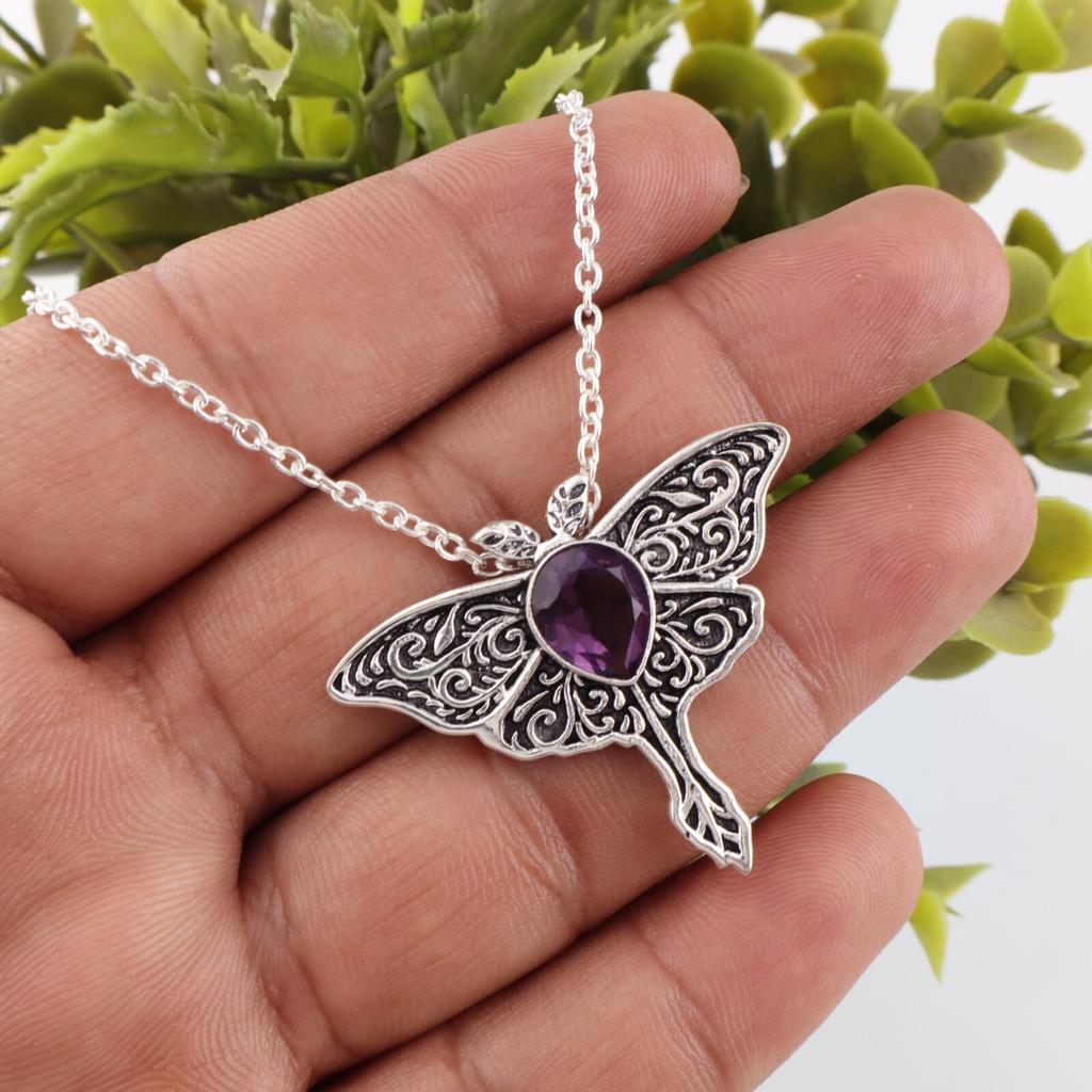 Améthyste Pierre Précieuse Argent Sterling 925 Bijoux Pendentif Papillon 1.2" Pour Femmes CP-31-3
