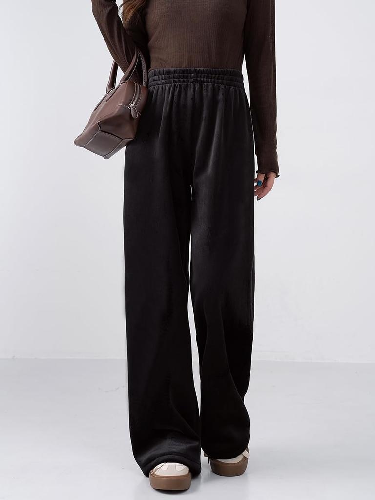 Warm Faux Corduroy Pants for Wide Leg Cold Weather Protection Size [nijibra] Slimming, Fur-Lined Women, Pants, (Black, L)