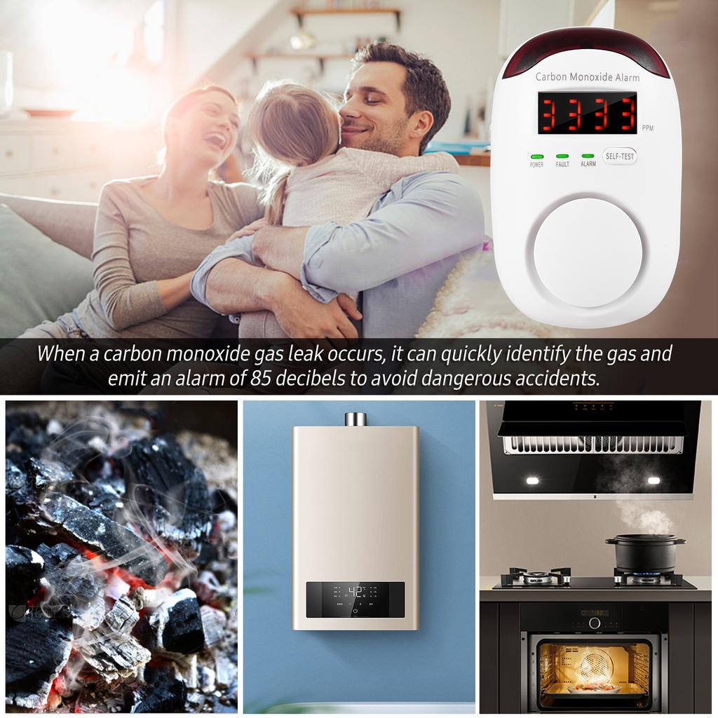 Plug-in Type Carbon Monoxide Alarm CO Detector Monitor with LED Digital Display Voice Alert for