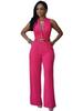 Women's Single-Breasted High Waist Belted Wide Leg Jumpsuit