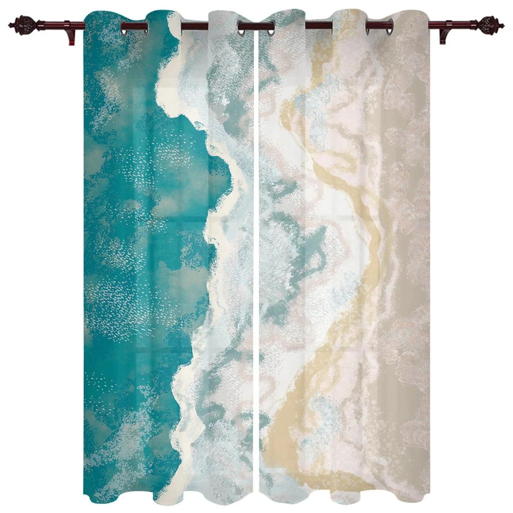 Blue Sea Water Wave Landscape Windows Curtains for Bedroom Modern Printing Blinds Curtain For Living Room Home Decor