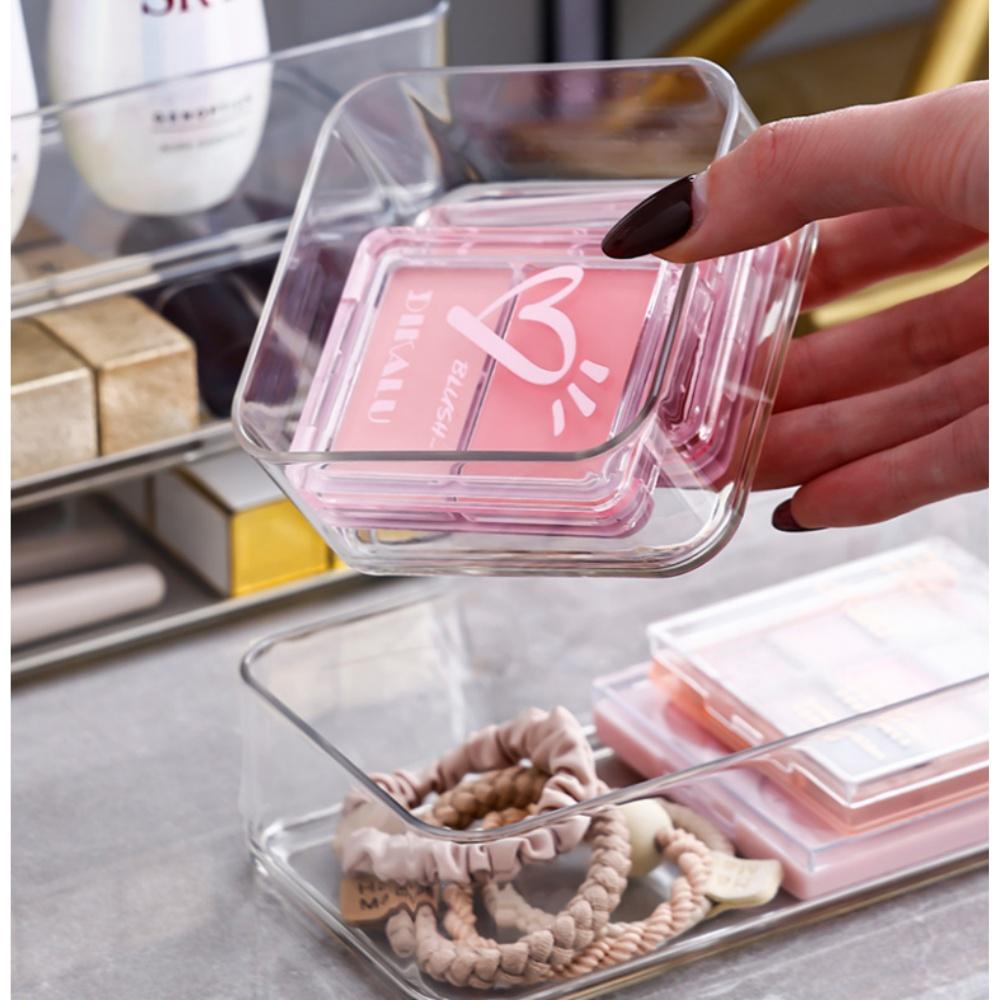 6Pcs Clear Desk Drawer Organizers Set Stackable Bathroom Storage Makeup Organizer Transparent Storage Box Bins Kitchen Gadget