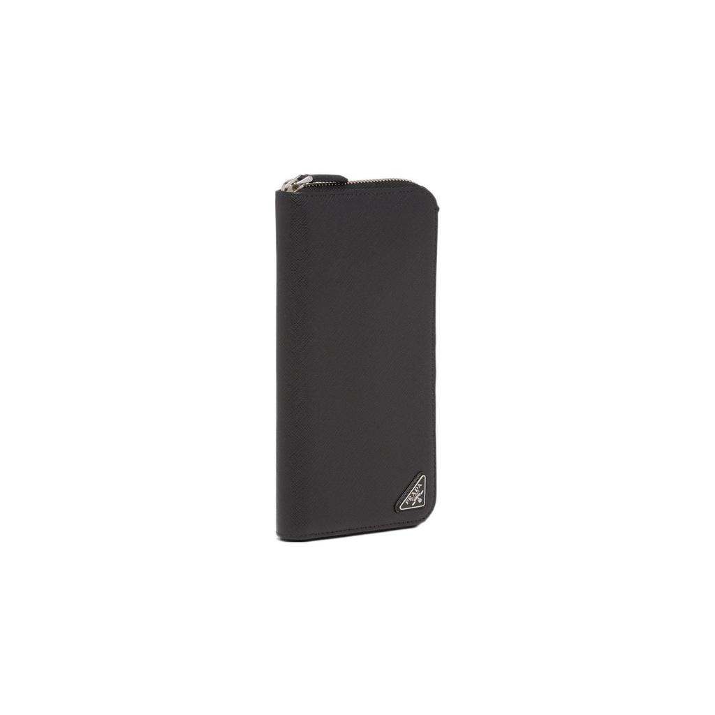 Prada Saffiano Metal Triangle Logo Solid Color Zip Wallet Men wallet Black 2ML317_QHH_F0002