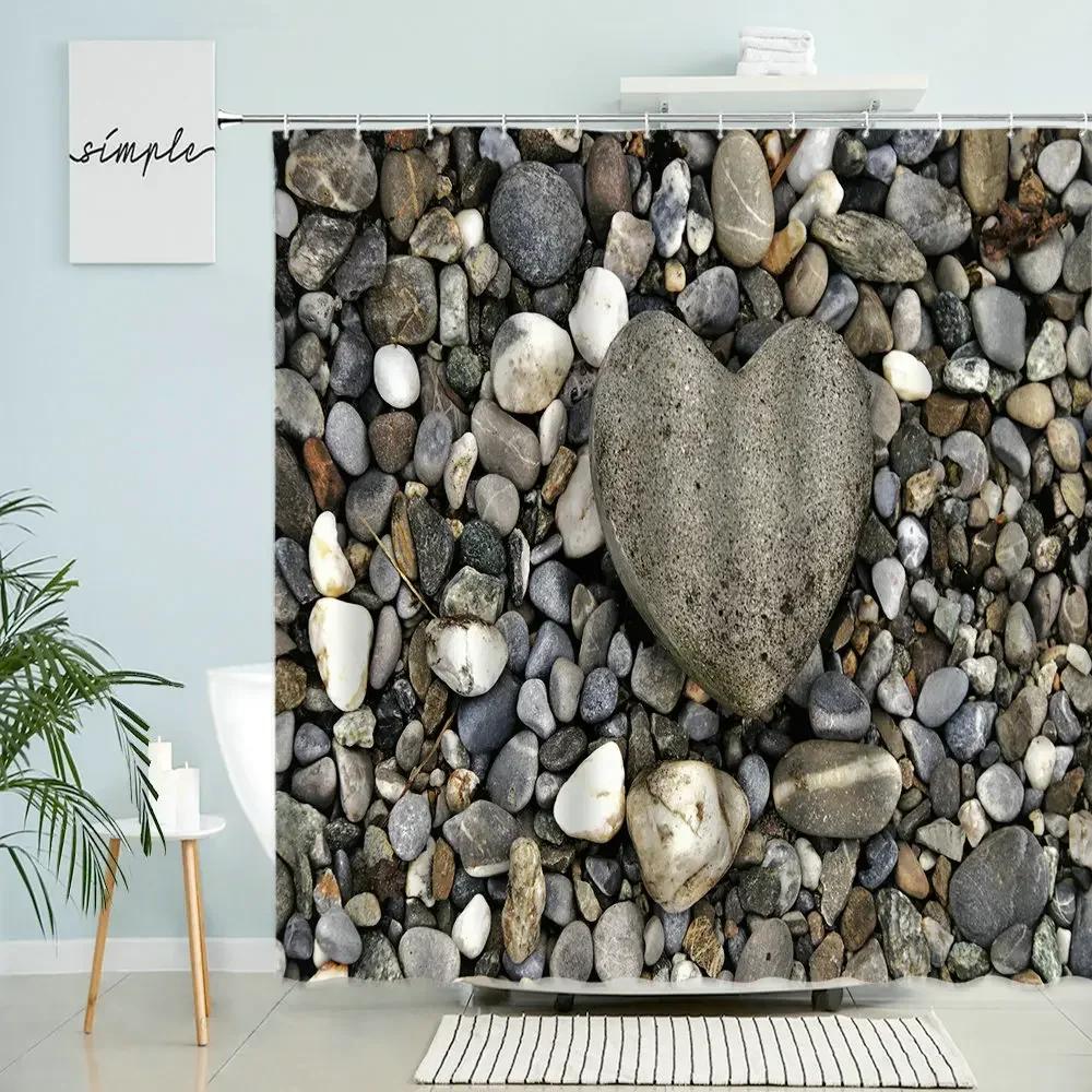 Zen Landscape Shower Curtain Natural Scenery Bathroom Decor Stone Rock Waterfall Beach Boho Polyester Screen With Hooks Washable