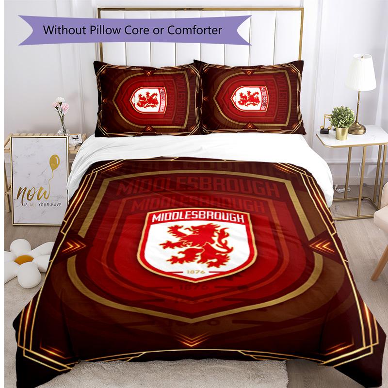 Middlesbrough FC Printed 3PCS Bedding Set Breathable Duvet Cover with Pillowcases Decorative Bed Linen for Bedroom Home
