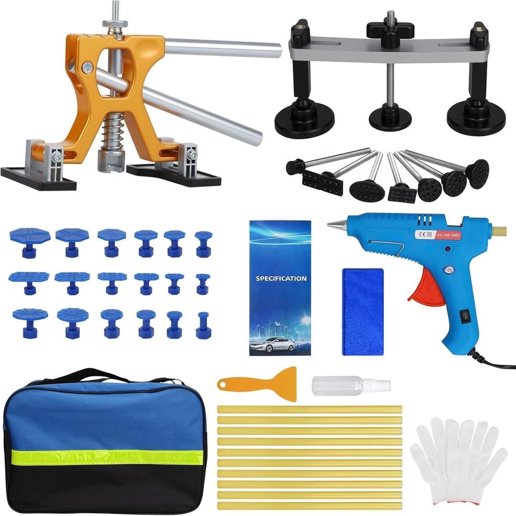 Car Dent Puller Kit, 45Pcs Paintless Dent Removal Tools with Adjustable Lifter & Bridge Puller for Car, Refrigerator Door Repair