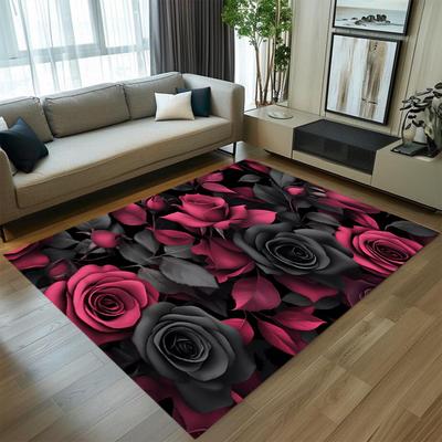 Realistic Red Rose Carpet Mat Rug Home Decoration Living Room Bedroom Floor Decor Romantic Floral Non Slip Rugs
