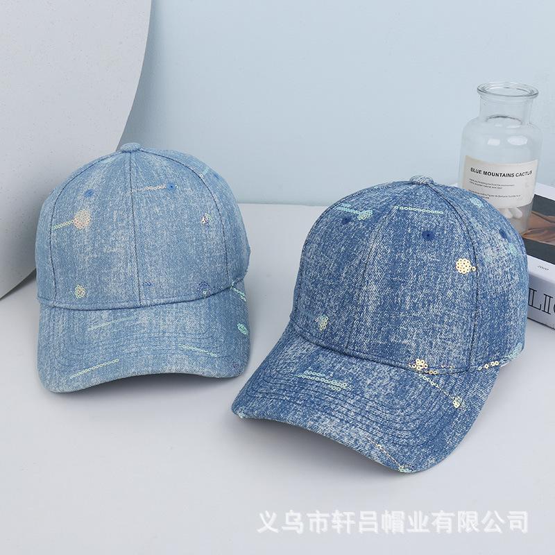 New Washed Denim Baseball Cap Women's Fashion Trend Sequined Meteor Shade Cap Spring and Summer Sun Protection Hat Men