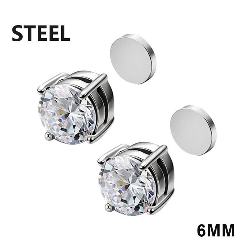 A Pair 6/8Mm  Magnetic No-Pierce Stainless Steel Stud Earrings For Men Punk Zircon Magnet Earrings Non Piercing Jewelry