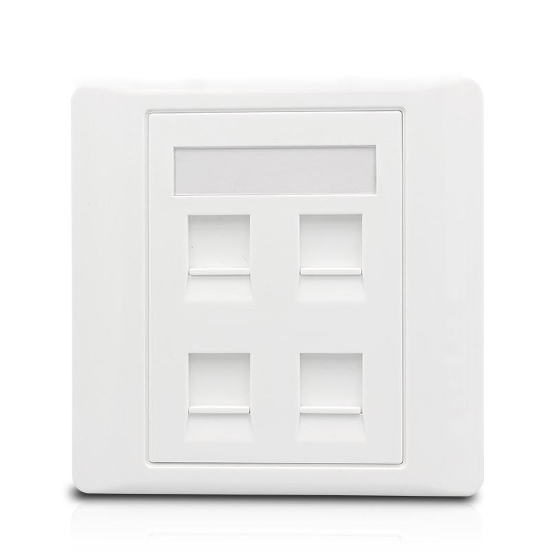 Female CAT6 RJ45 Wall Outlet With 4 Ports Shielded CAT.6 Network Socket Insert Keystone Jack Faceplate 86x86mm In White Color