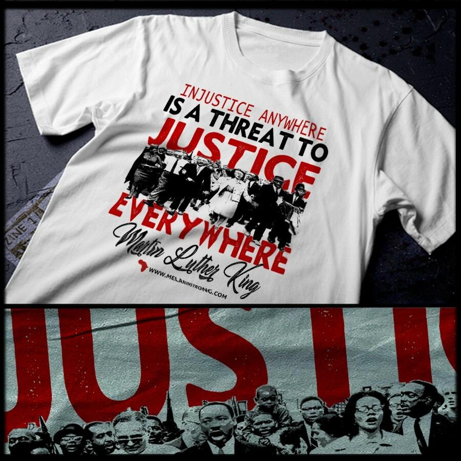 

MLK T-Shirt Martin Luther King March Injustice anywhere threat quote XL white 3XL