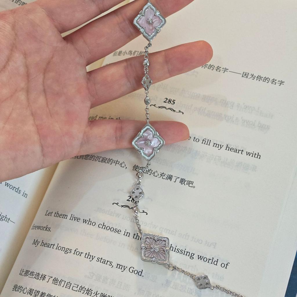 Italian Brushed Cloth Qi Lati Four-Leaf Clover Bracelet Female Natural White Fritillary Three-Flower Bracelet Light Luxury High-End Jewelry