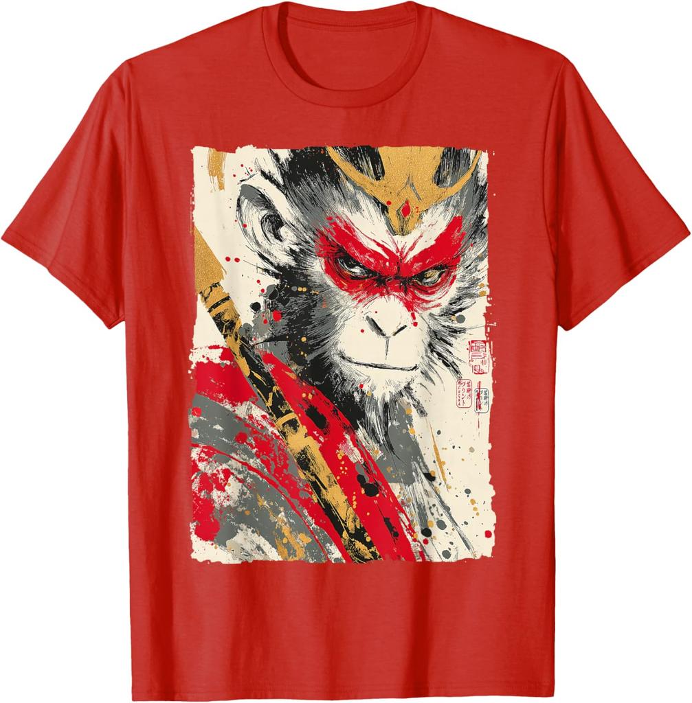 Sun Wukong Monkey King Fierce Japanese Art Graphic Tee Breathable Cotton Casual TShirt For Men