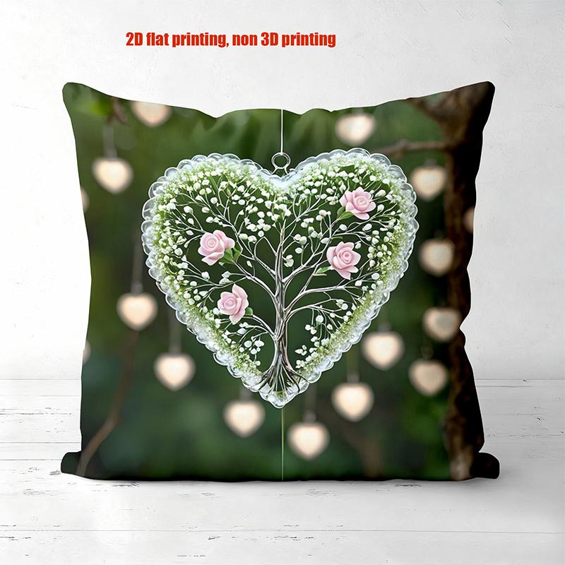 Heart-Shaped Rose Pillows with 2D Flat Printing Design Polyester pillowcase, sofa decorative cushion cov Headboard Pillow