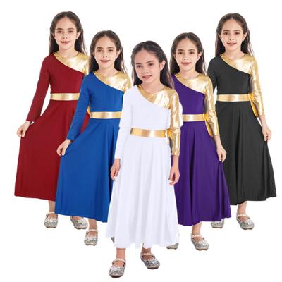 Kids Girls Worship Liturgical Praise Dance Dress Long Sleeve Casual Loose Dress Church Dancewear